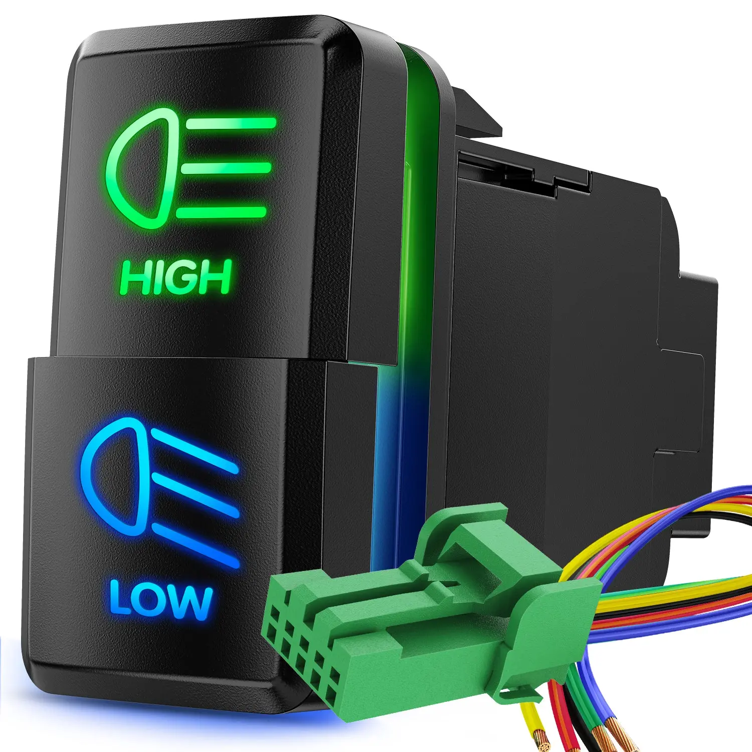Nilight High-Low Beam Control Dual Push Button Switch, 12V ON-Off Car Interior Compact ABS Plastic Switch with Connector Wire Kit, 1.54"x0.83" Replacement for Toyota Tacoma Tundra 4Runner