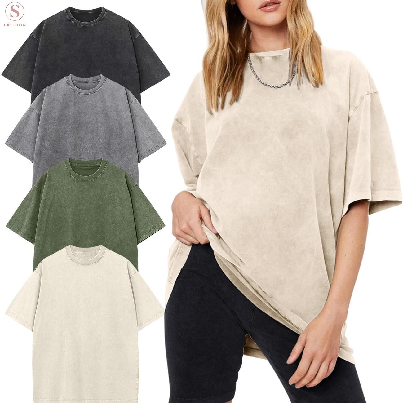 Young 4 Pcs Oversized Tshirts for Women Acid Wash Unisex Loose Fit Vintage Cotton Heavyweight T Shirts Baggy Tees Young 4 Pcs Oversized Tshirts for Women Acid Wash Unisex Loose Fit Vintage Cotton Heavyweight T Shirts Baggy Tees