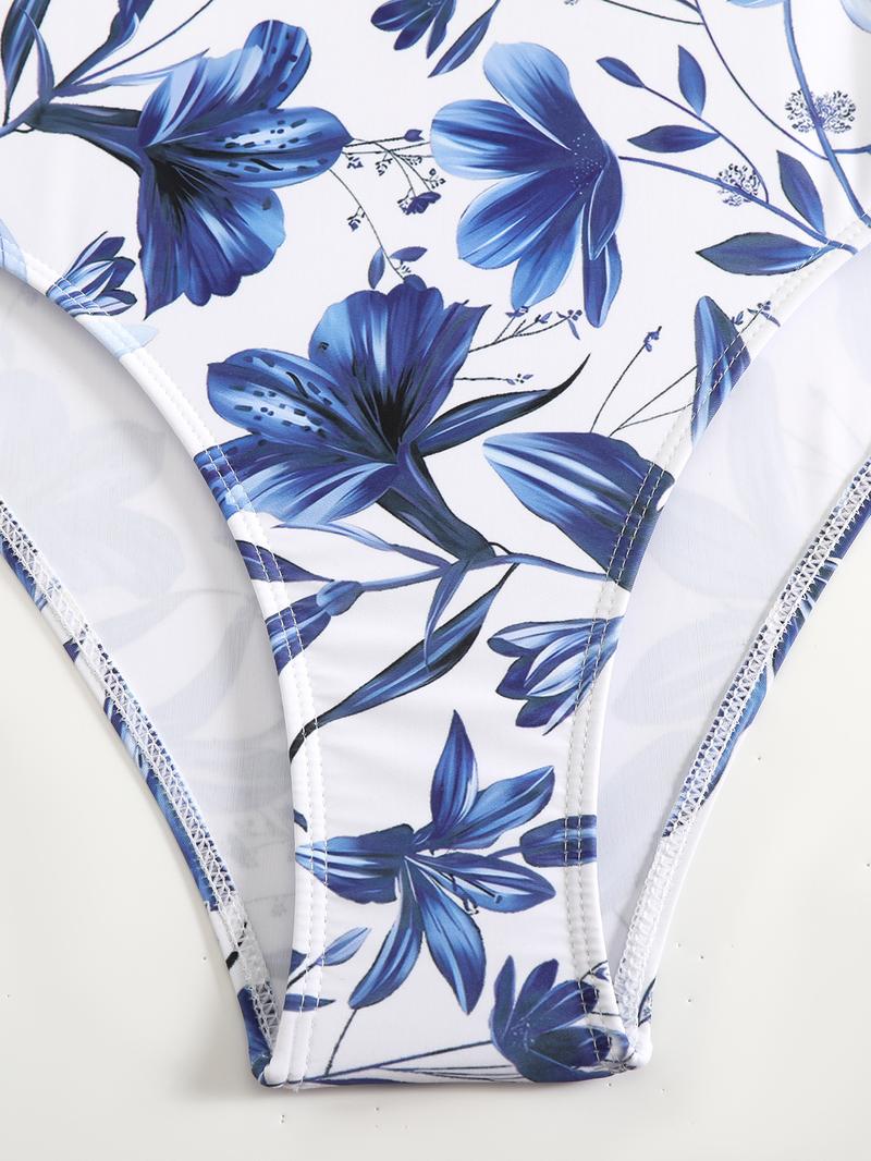 Amoyer Swimdress Swimming V Neck Women's Blue/Red/Purple/Green Print One-Piece Swimsuit and Matching Cover Skirt Set Summer Swimdress Swimming  Bathing Suit Stylish,Swimsuit Bodysuit Tops Beach Skirt 2 Piece Swimsuit Outfits