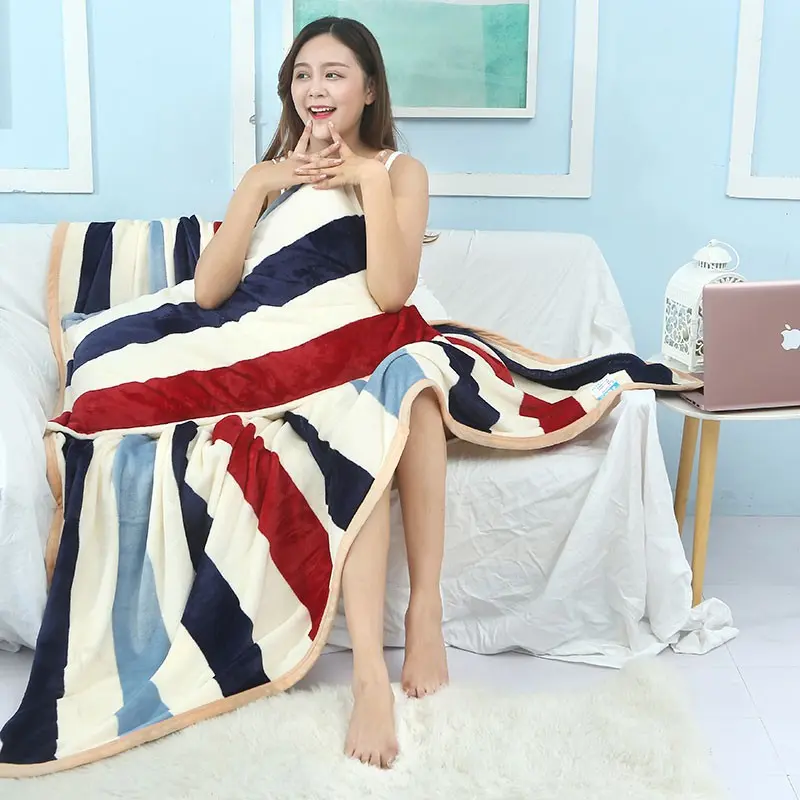 Striped Plaid Flannel Blanket, Spring Summer Decor, Bedroom Living Room Sofa Cover, Daily Use Gift, Valentine's Day, Mother's Day, Back-To-School Season