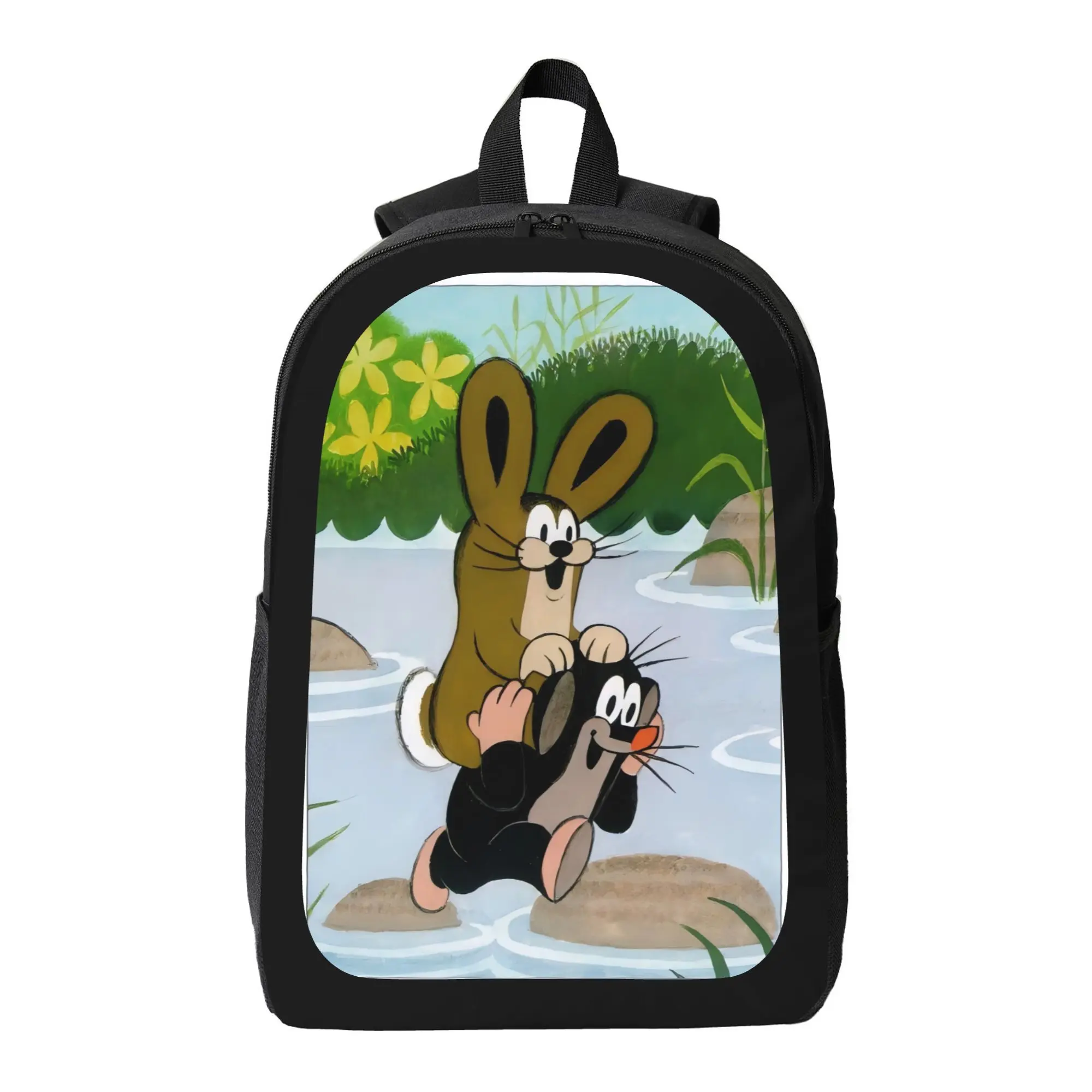 Krtecek backpack, with cute bunny print - adjustable shoulder straps, zipper closure, lightweight and durable design, suitable for daily commuting and school trips