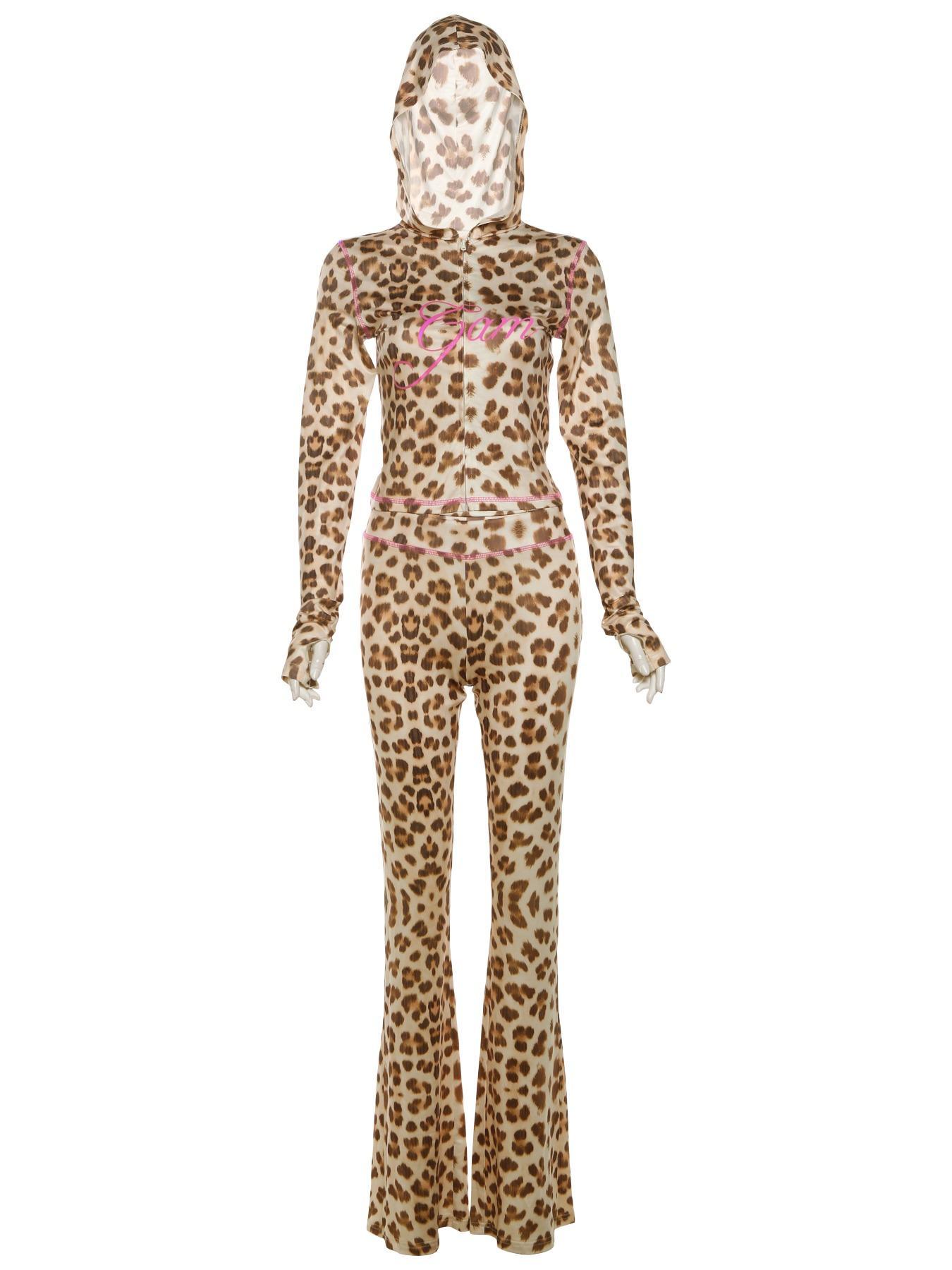 Two-piece Set Women's Leopard Letter Print Zip Up Crop Hoodie & High Waist Skinny Pants, Matching Sets, Casual Fashion Cozy Breathable Two Piece Outfits for Daily Outdoor Wear, Women Long Sleeve Clothes for Fall & Winter, Lady Womenswear, Boss Babe Outfit