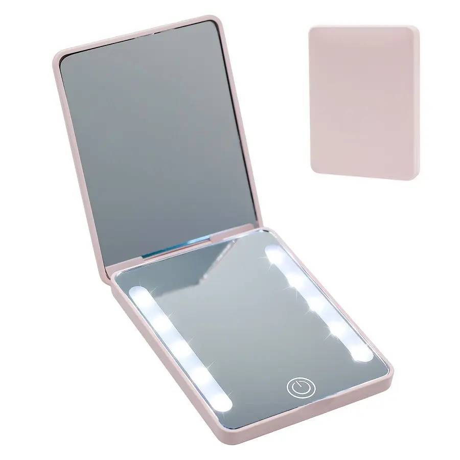 Portable LED Light Pocket Mirror, Compact Travel Makeup Mirror with Light for Purse, 2-Sided, Double Sided Mirror, Folding, Handheld, Illuminated Mirror