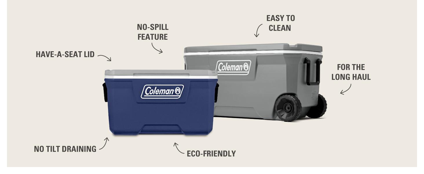 Coleman Classic Series Insulated Portable Rolling Cooler with Wheels, Leak-Resistant Outdoor Hard Cooler Keeps Ice up to 5 Days, 100-Quart