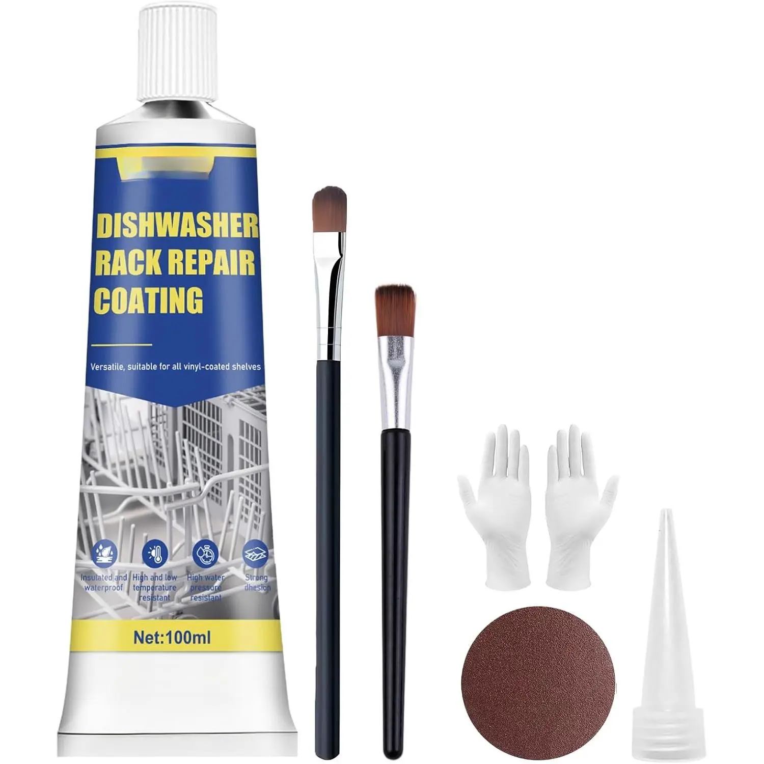 Dishwasher Rack Repair Kit, Dishwasher Rack Repair Coating White |  Protection, High and Low Temperature Resistant, Safe Formula for Dishwashers and Vinyl Rack Restoration, 100ml