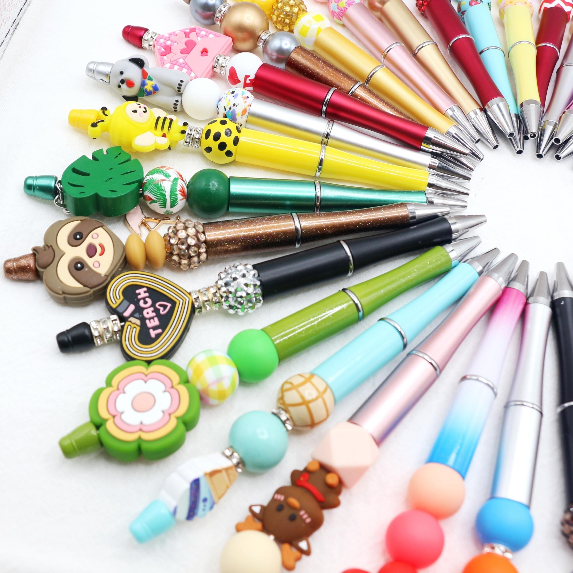 Back to School Hot DIY Beaded Ballpoint Pens 5-50PCS Random Styles Plastic Pen with Wood/Silicone/Acrylic Beads Fun Creative Office School Supplies for Students