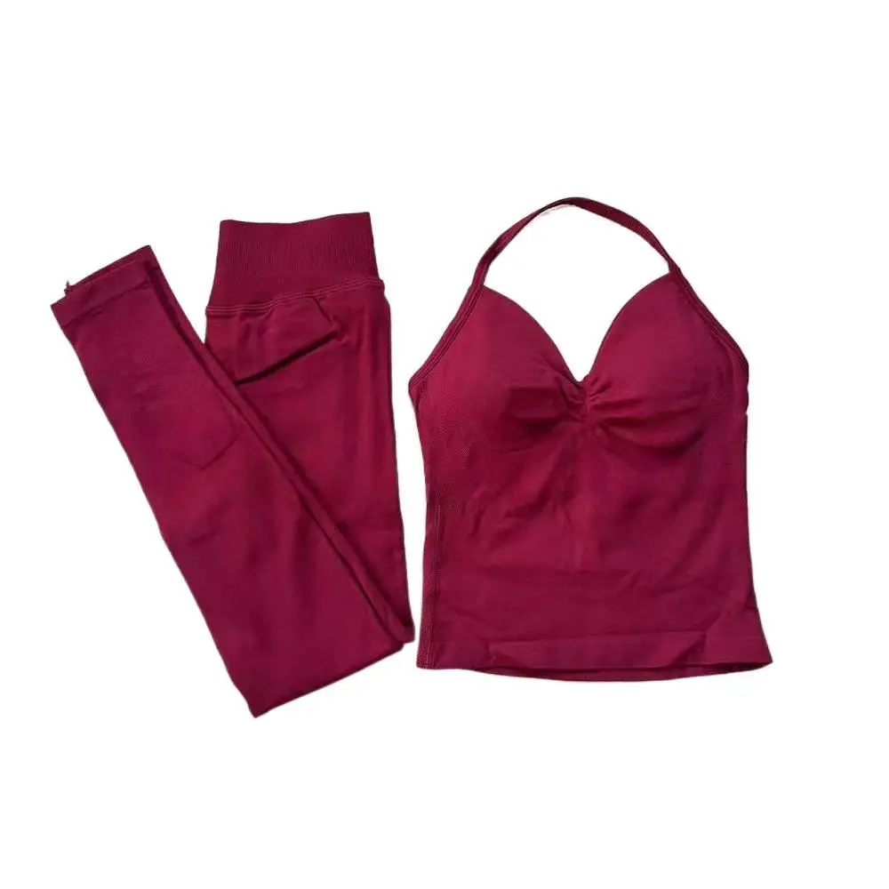 Women's Viral Yoga Set? DFYNE Seamless V Neck Tank + High Waist Leggings| Gym Workout Outfit