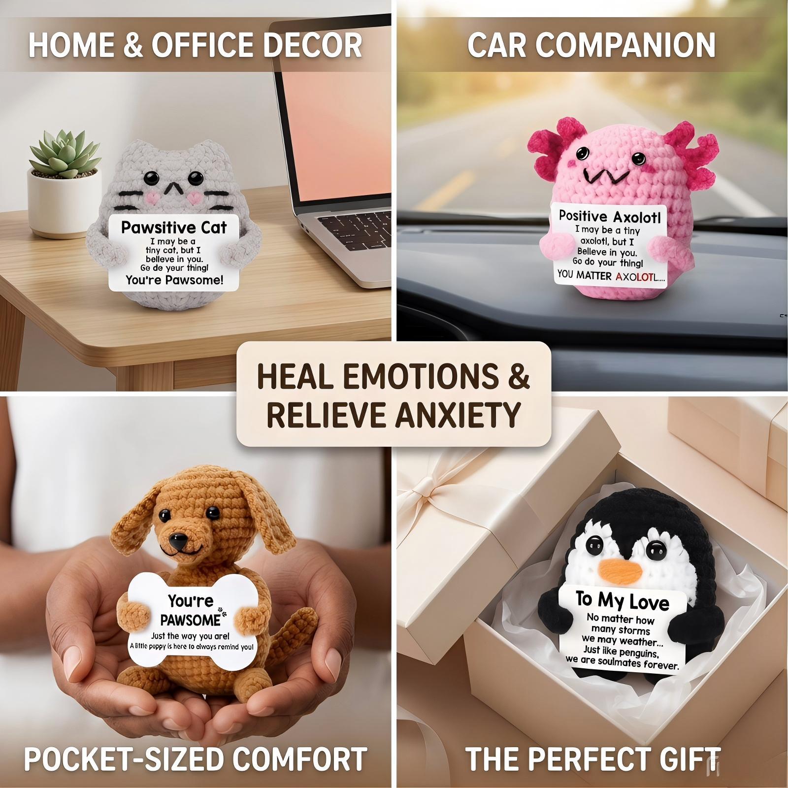 6Pcs Cute Handmade Knitted Stuffed Plush Set Soft Squishy Emotional Support Toys For Anxiety Relief Ideal Christmas Birthday Holiday Gifts For Women Men Kids Bag Charm Desk Car Ornament