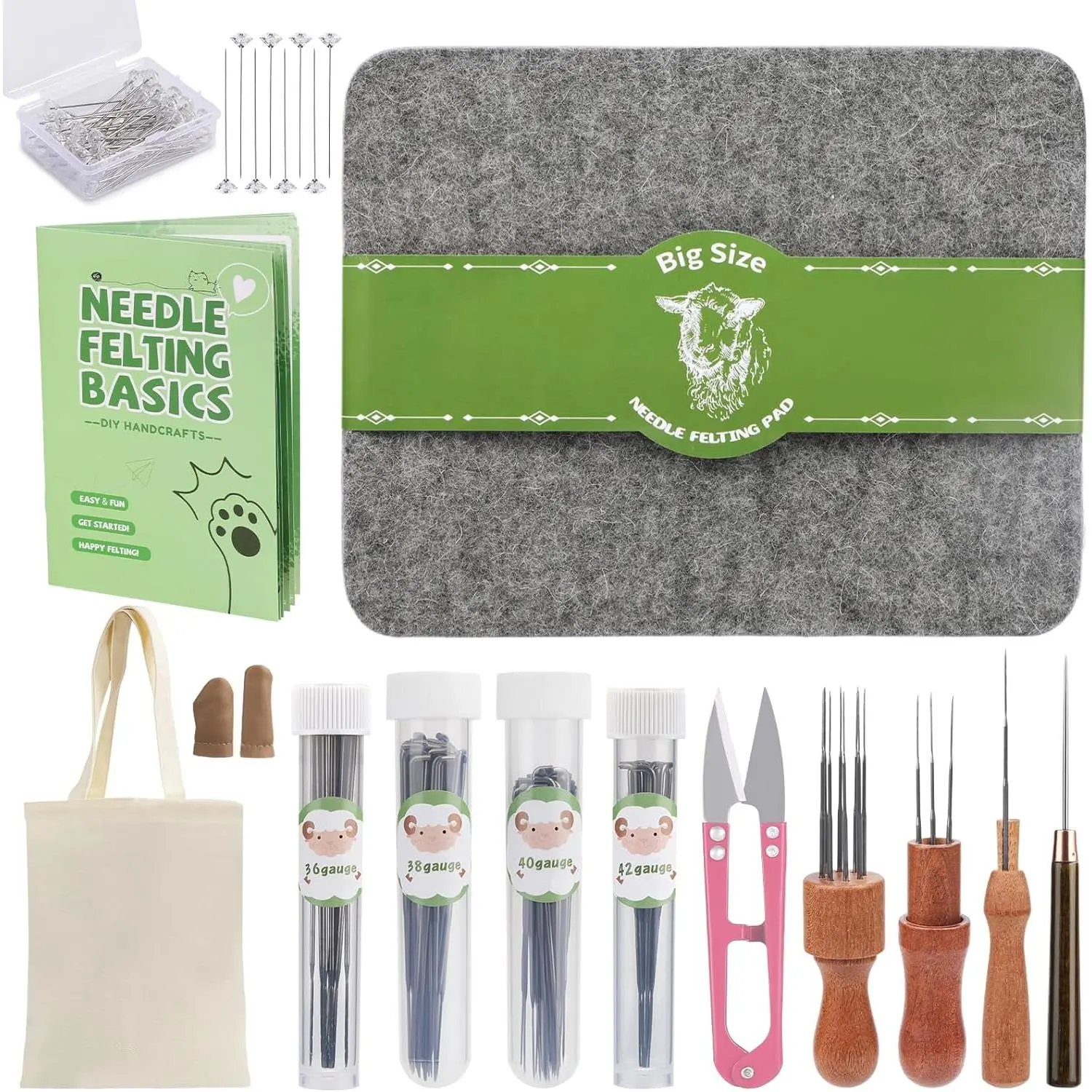 Felting Tools,  Felting Supplies 8"x10" Felting Pad | Large  Felting Mat, 90 count  Felting ,  Felting Kit with  Handles   for DIY Crafts