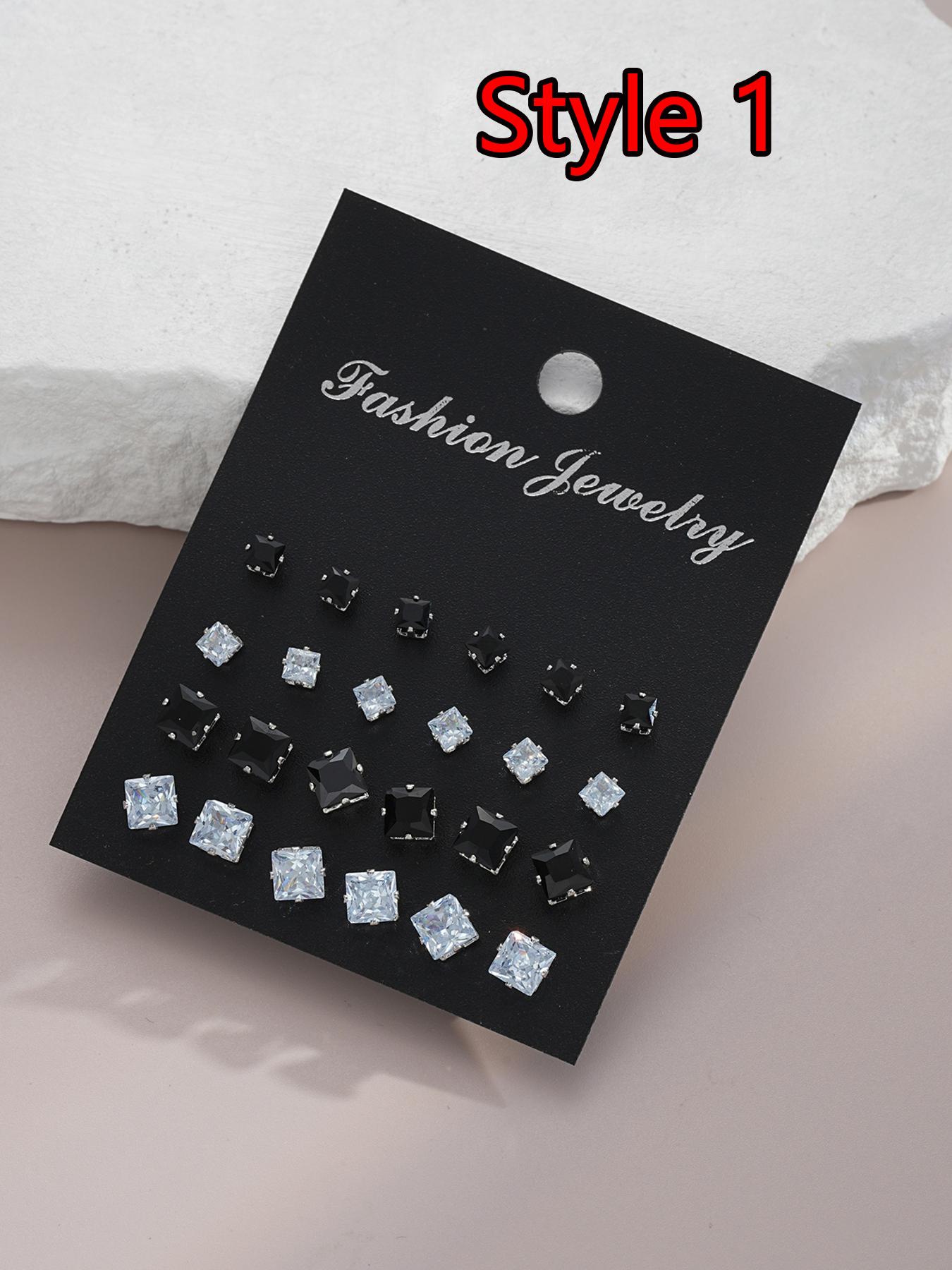 Summer Outfits 2024 Rhinestone Decorated Stud Earrings, Geometric Design Earrings, Trendy Ear Jewelry for Party Clothing Decor, Chic Gift for Women and Girls