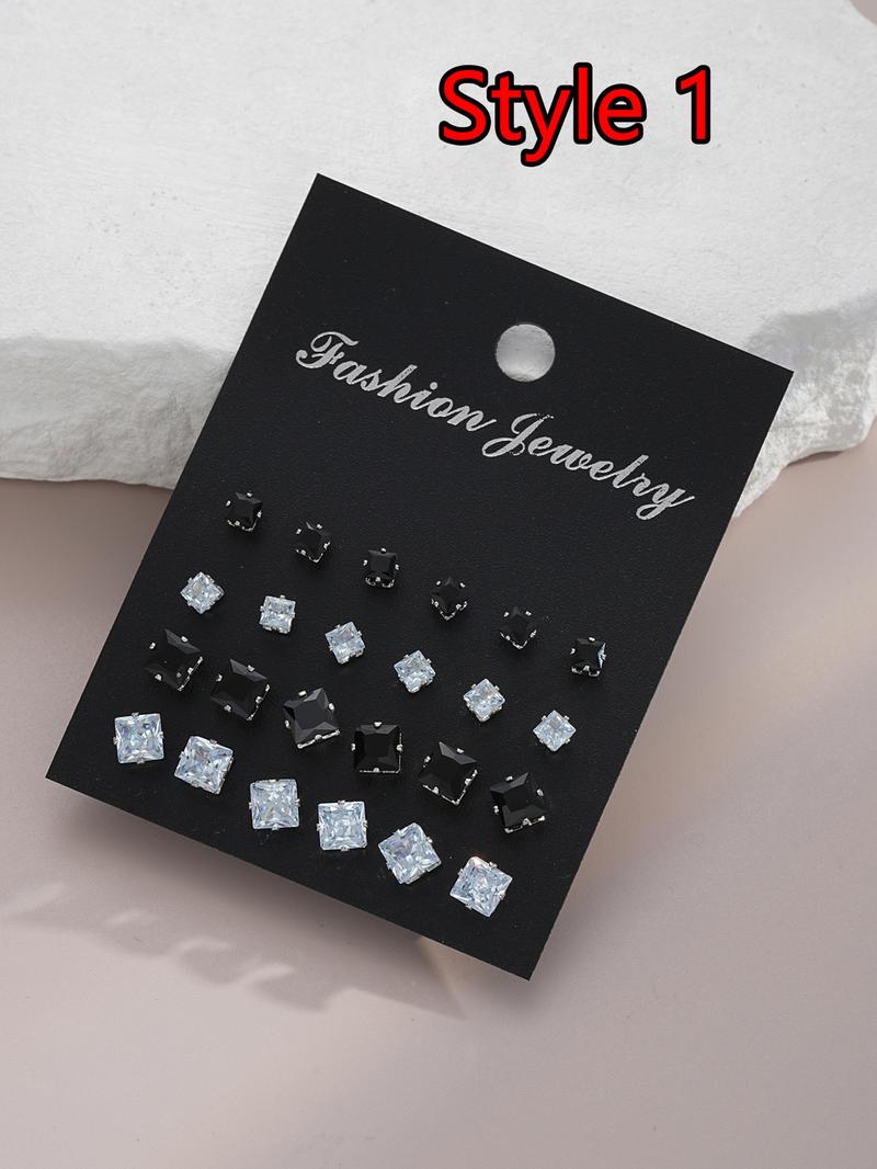 Summer Outfits 2024 Rhinestone Decorated Stud Earrings, Geometric Design Earrings, Trendy Ear Jewelry for Party Clothing Decor, Chic Gift for Women and Girls