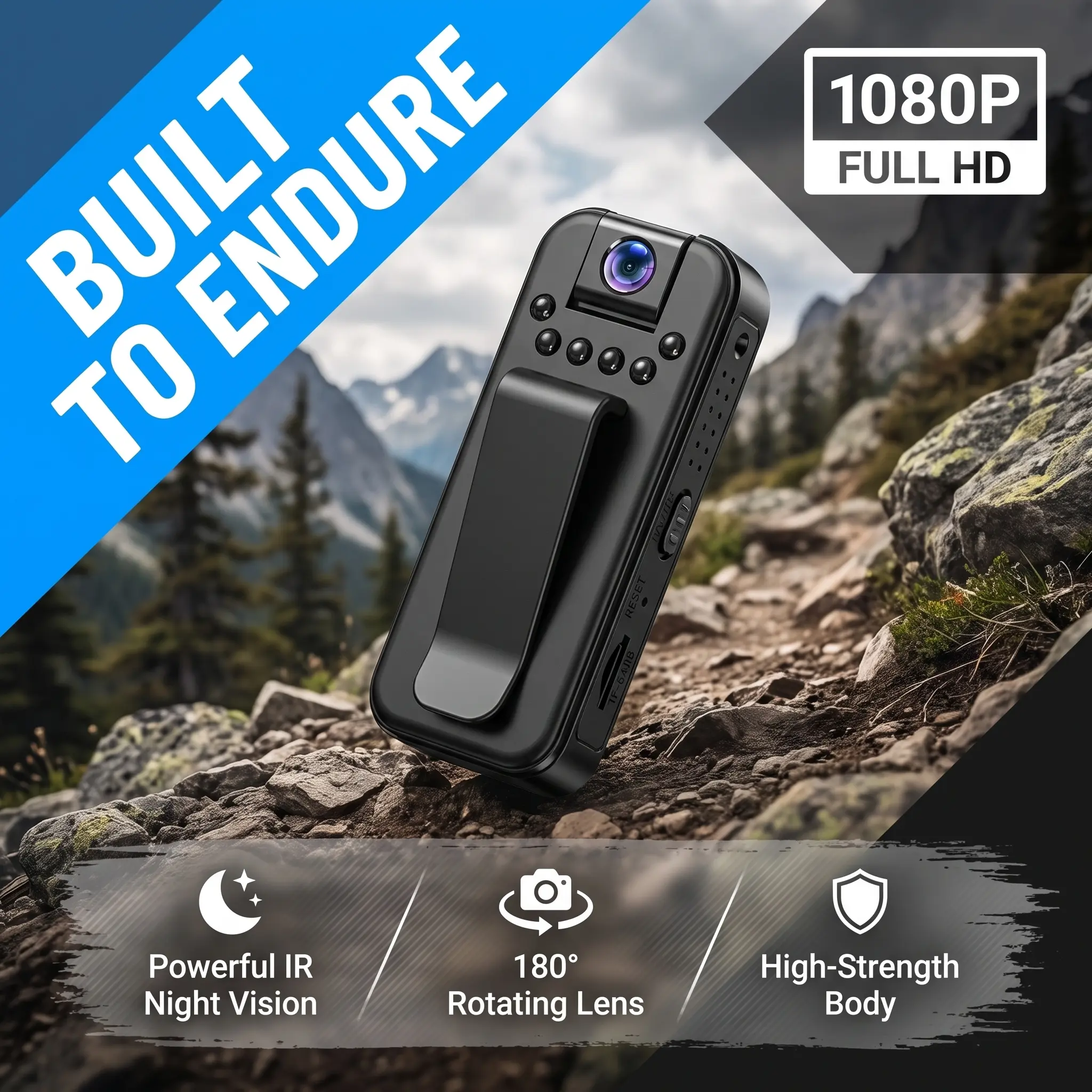 1080P Wearable Body Camera, Mini Vlog Cam with Night Vision, 180° Rotating Lens, Portable Camera for Travel & Outdoor Use