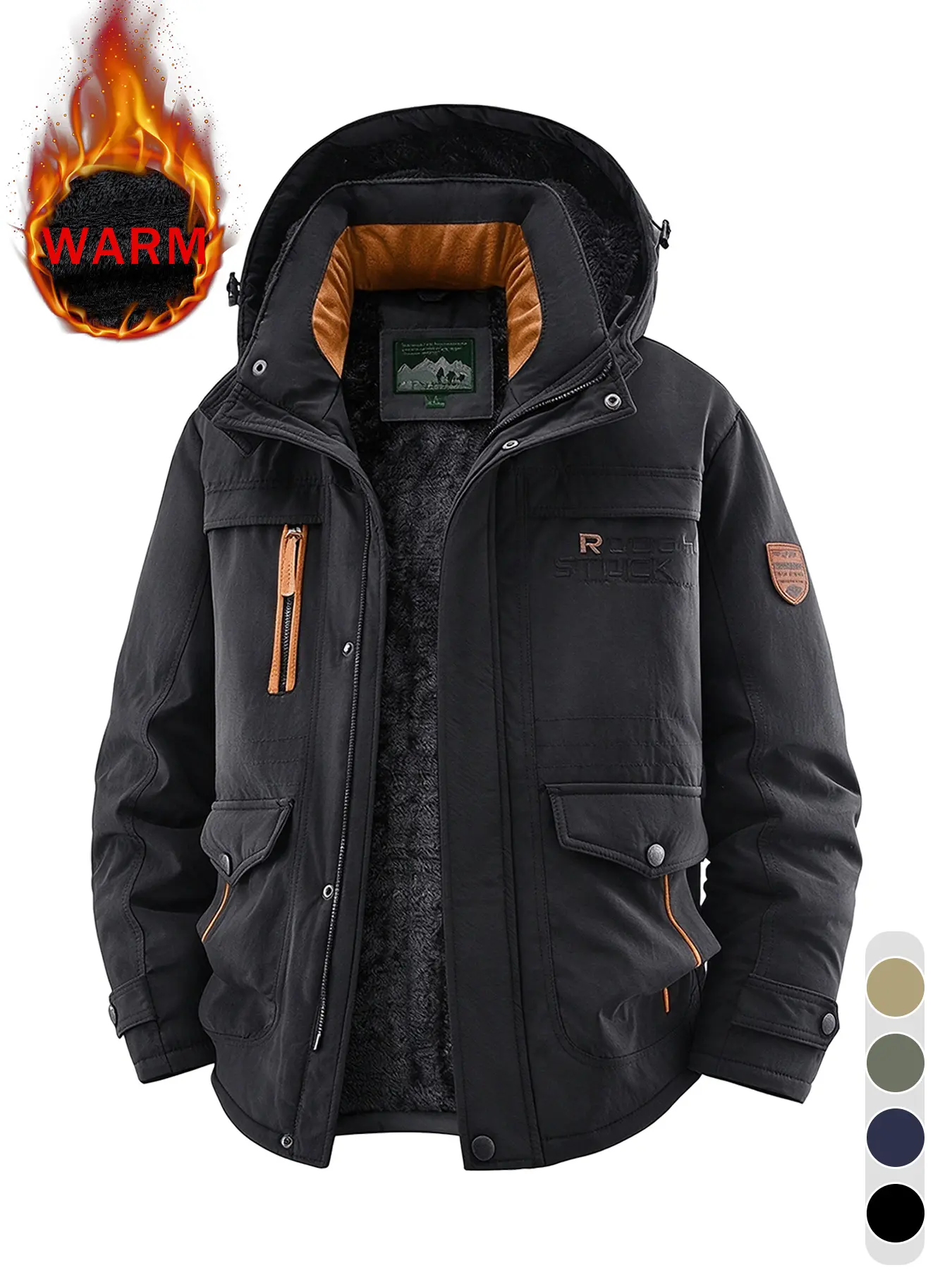 Men's Warm Hooded Jacket, Winter Multi-functional Fleece-lined Thickened Outdoor Jacket, Multi-pocket Design, Detachable Hood, Gift for Men, Suitable for Cold Weather and Outdoor Activities