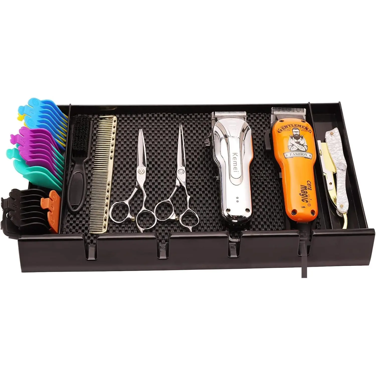 Barber Clipper Tray Organizer, Trimmer, Corded Clippers Holder for Hairdresser, Salon Station Haircut Tools Keeper with Anti-Slip Mat - 15.7" L x 8.9" (Rectangle)