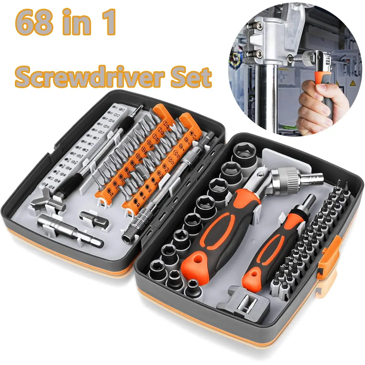 Ratcheting Screwdriver Set 68 in 1 Socket Set & Magnetic Screwdriver Bit Set Screwdriver Combo Tool with Rotatable Ratchet Handles,extensions bar and Storage Case for Computer/Bike/Car/Electronics Maintenance