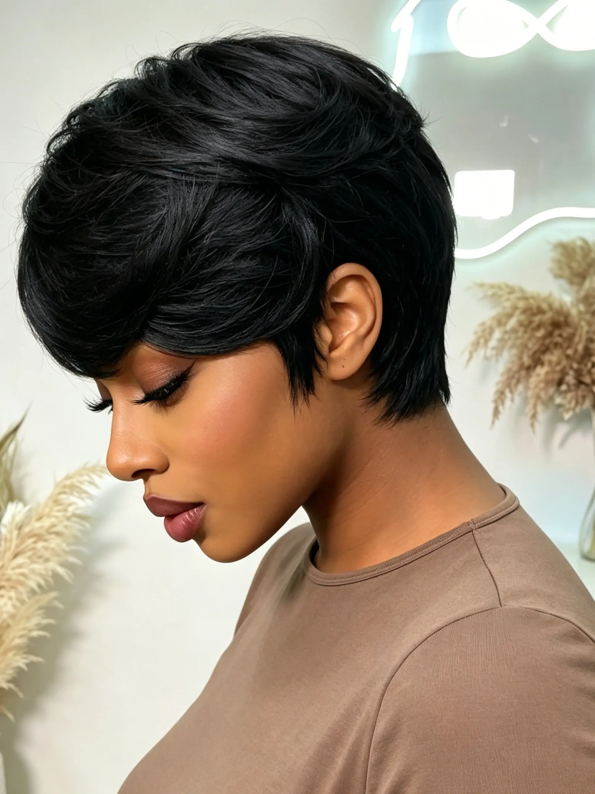 6 Inches Pixie Cut Wig, Human Hair Short Bob Wig for Women, Full Machine Made Wigs, Daily Use, Straight Hair Style