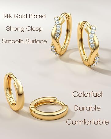 Jstyle Small Gold Hoop Earrings Trendy 14K Gold Plated Huggie Earrings Hypoallergenic Cartilage Earring Cute Dainty Hoops Sets for Women