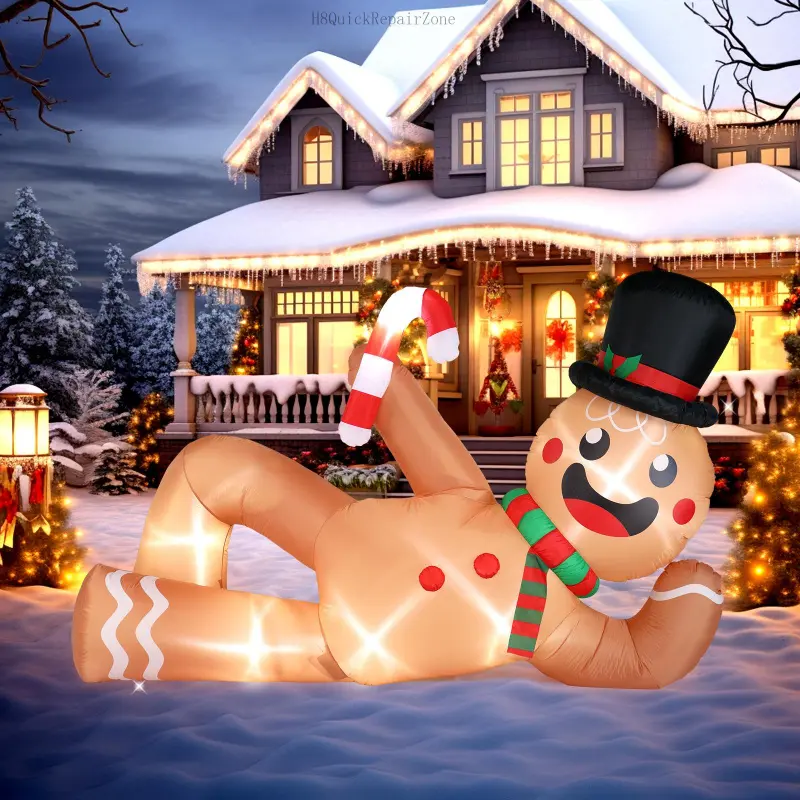 9.8 FT Lighted Christmas Inflatable Decoration, Large Inflatable Lying Gingerbread Man, Funny Blow Up Yard Decorations with Built-in LED Lights for Holiday Party Front Yard Lawn Garden DecorVelvet Bloom15H8QuickRepairZone