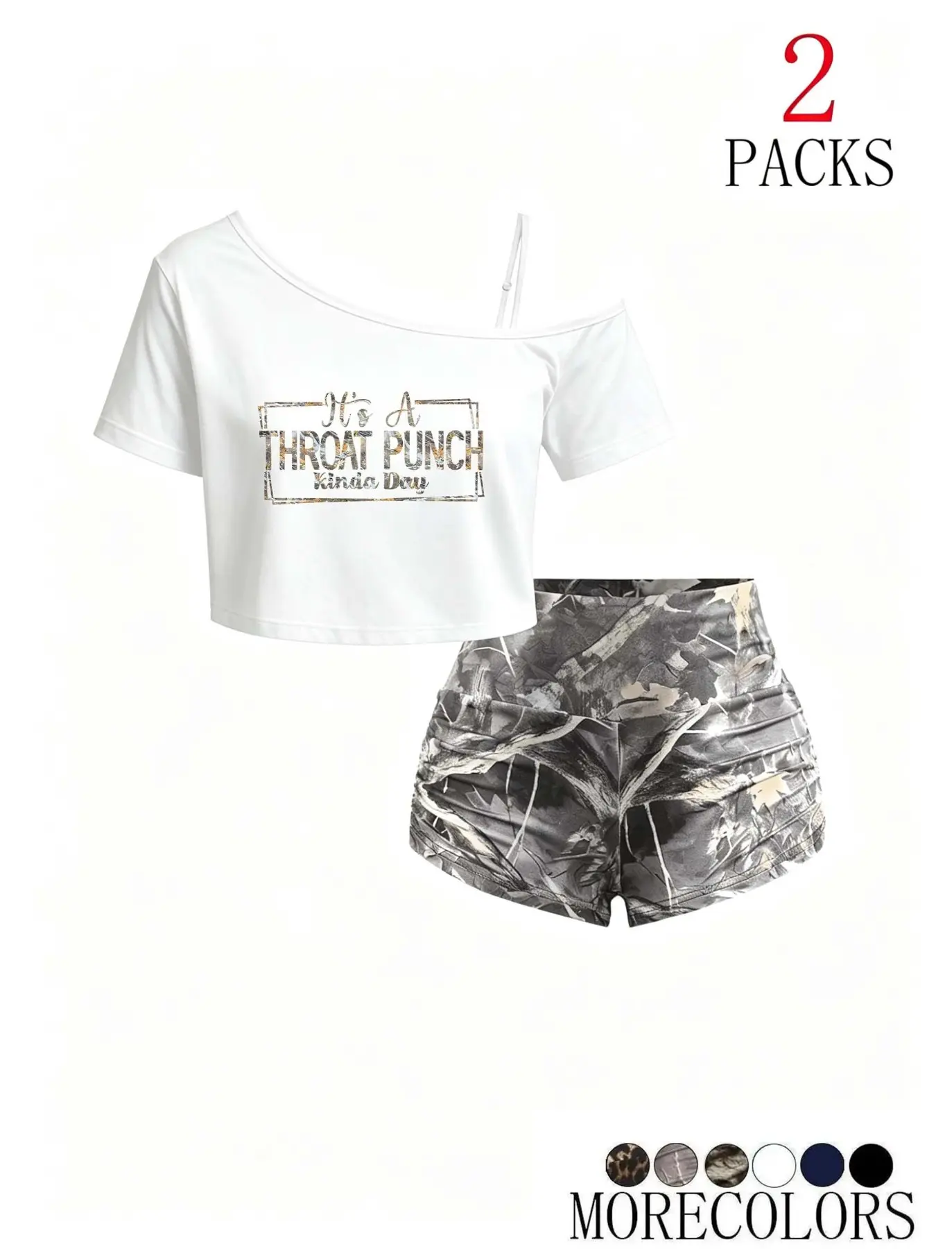 Women's Two-Piece Camo Print Shorts Set, High-Waisted Slimming Design, Loose Fit Casual Style, Perfect for Spring Summer Fall