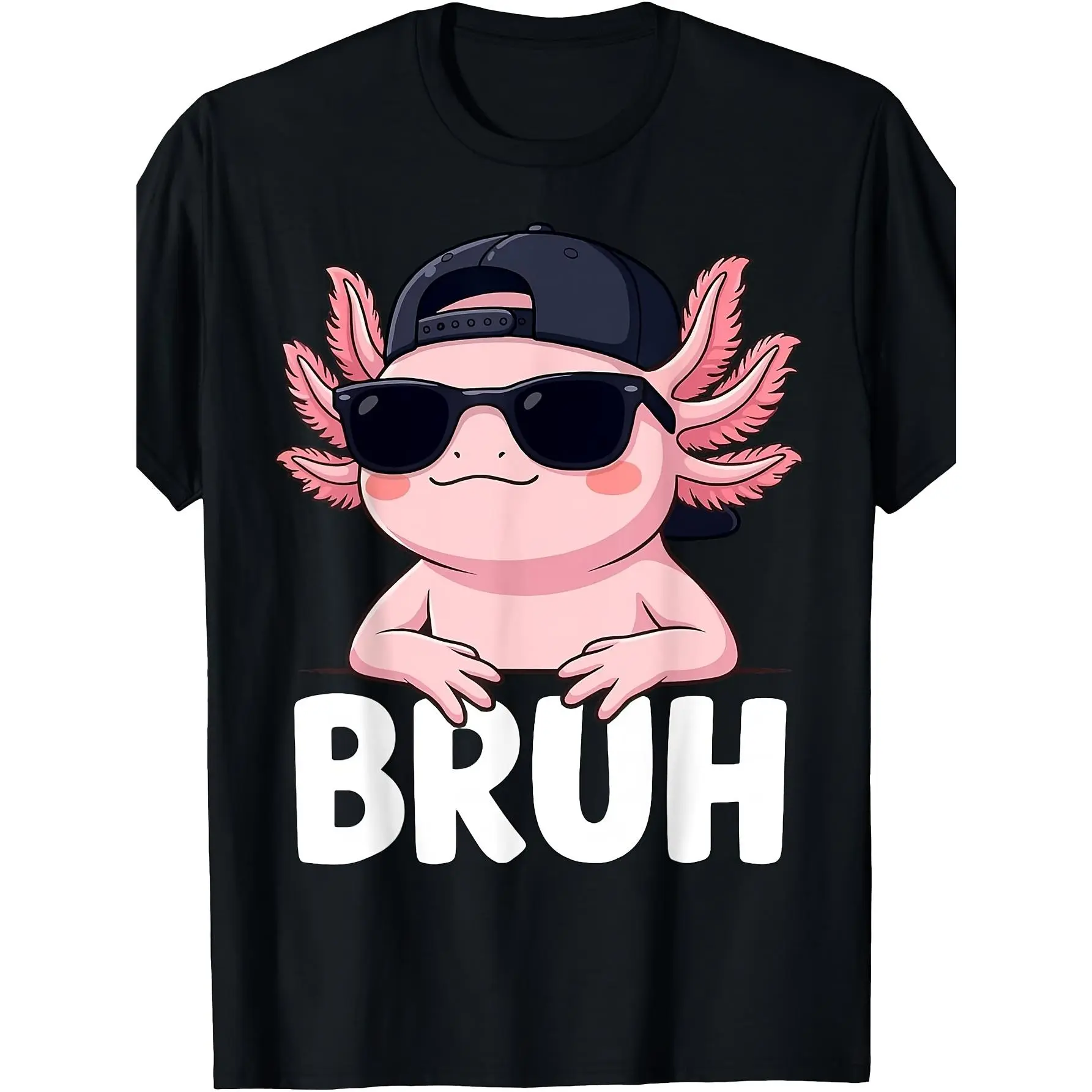 Bruh Axolotl Meme T-Shirt Boys' And Girls' Relaxed Tops for Spring And Summer Size 120-160