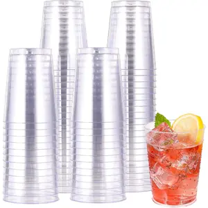 10 oz Clear Disposable Plastic Cups 100 Pack Clear Plastic Cups Tumblers, Heavy-duty Party Glasses, Disposable Cups for Thanksgiving, Party,Fathers Day