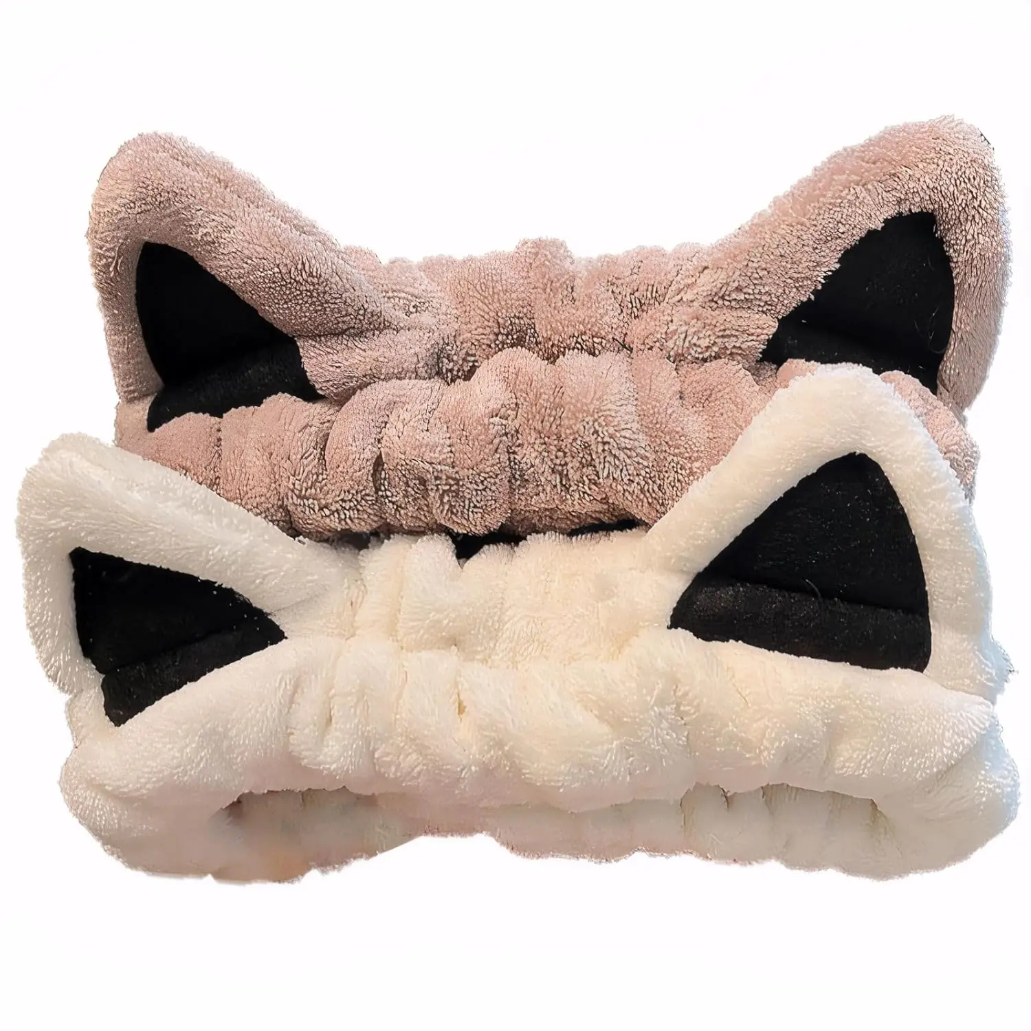 2 Pcs Cat Ears Headband, Cute Spa Headbands  Washing Face Skincare Makeup Headbands  Women Girls Trendy Stuff Present Soft Coral Fleece Hair Accessories(Beige Khaki)