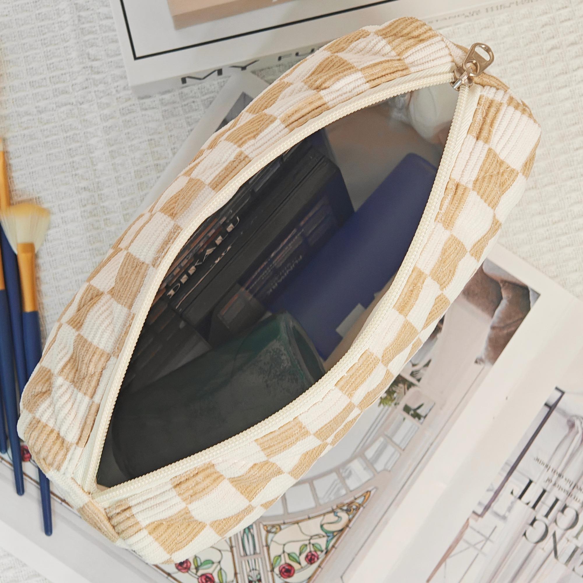 Checkerboard Pattern Makeup Bag Set, 3 Counts/set Large Capacity Travel Cosmetic Storage Bag, Zipper Makeup Organizer Pouch, Versatile Storage Bag for Travel, Gym, Office, Home