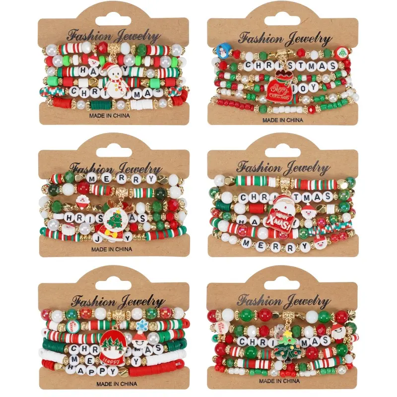 36Pcs Merry Christmas Themed Stretch Bracelets Set - Cute Party Bracelet Bulk with Santa, Snowman, Snowflake Bell And Tree Charms - Festive Polymer Clay Bracelets for Holiday Celebrations, All-Season Accessory