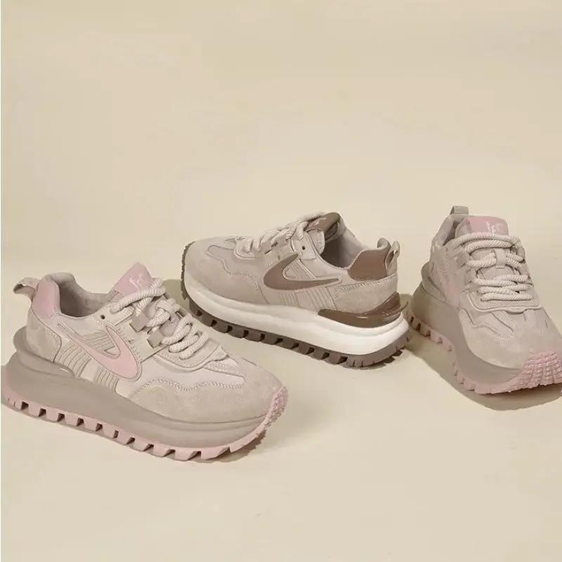 Trendy pink women's shoes with thick soles, stylish and lightweight casual sneakers that are classic, versatile, comfortable and antibacterial, ideal as gifts and available in multiple pairs