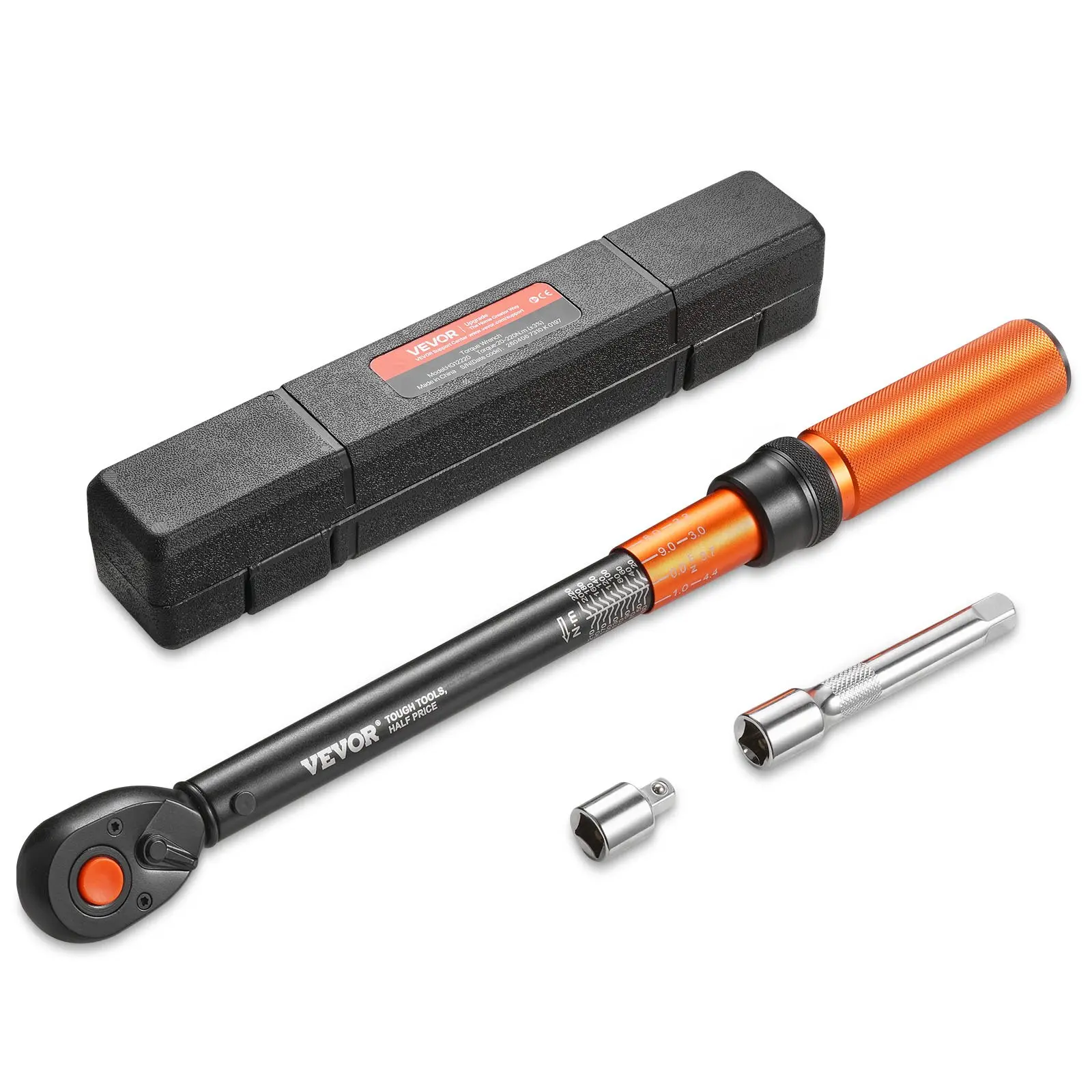 VEVOR Torque Wrench, 1/2-inch Drive Click Torque Wrench, 14.8-162.4 lbf-ft/ 20-220 N. m, Dual Scale Readings, 3 High Precision, with Extension Bar, Adapter and Storage Case, for Automotive Repair