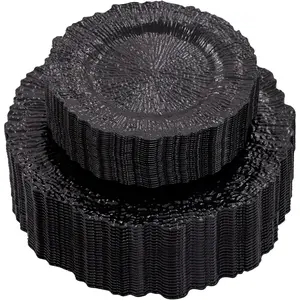 60-Count Black Disposable Plastic Plates - 10" Dinner & 7" Dessert Plate Set for Gothic Weddings, Birthday Parties | Thick,  & Leakproof Party Dinnerware (60 Pack)