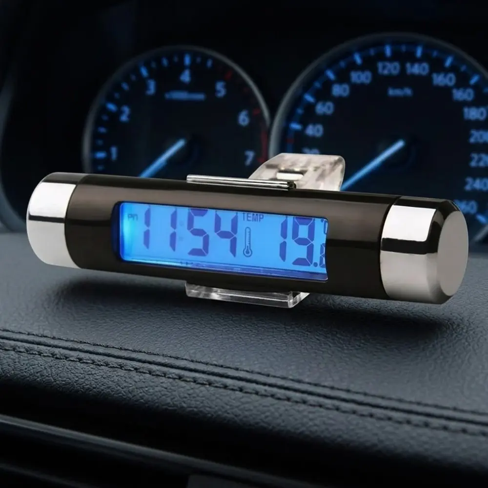 Car Dashboard Digital Clock with Thermometer, Clip-on LCD Display for Accurate Temperature Reading, Essential Vehicle Interior Accessory for Car Truck Van