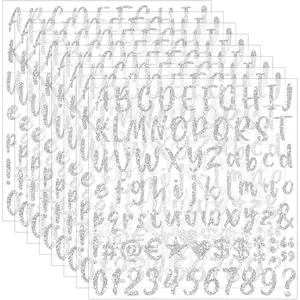 648 PCS Gold Self-Adhesive Glitter Letter Number Stickers, 8 Sheets Silver for Graduation Cap Scrapbooking Water Bottles Cup