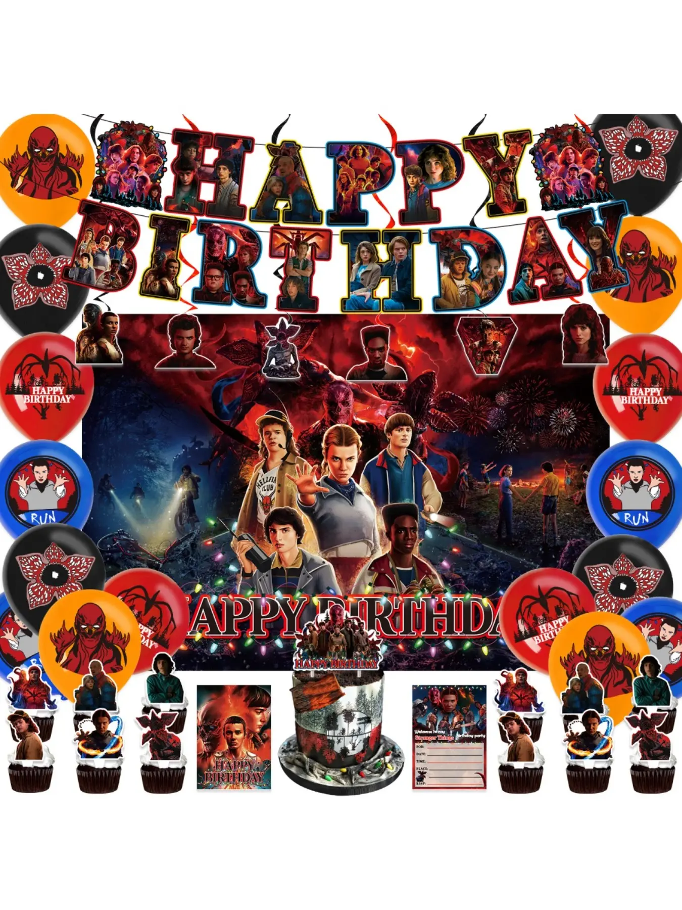 1985 Story Set Theme Party Decor, Birthday Bunting, Cake Flags, Balloon Kit, Background Cloth, Invitation Cards, Coolest Birthday Party