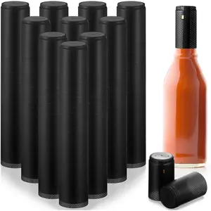 200 Pieces PVC Heat Shrink Capsules Hot Sauce Bottles 28 x 50mm Wine Woozy Bottles Capsules Shrink Caps,5oz 10oz (Black)