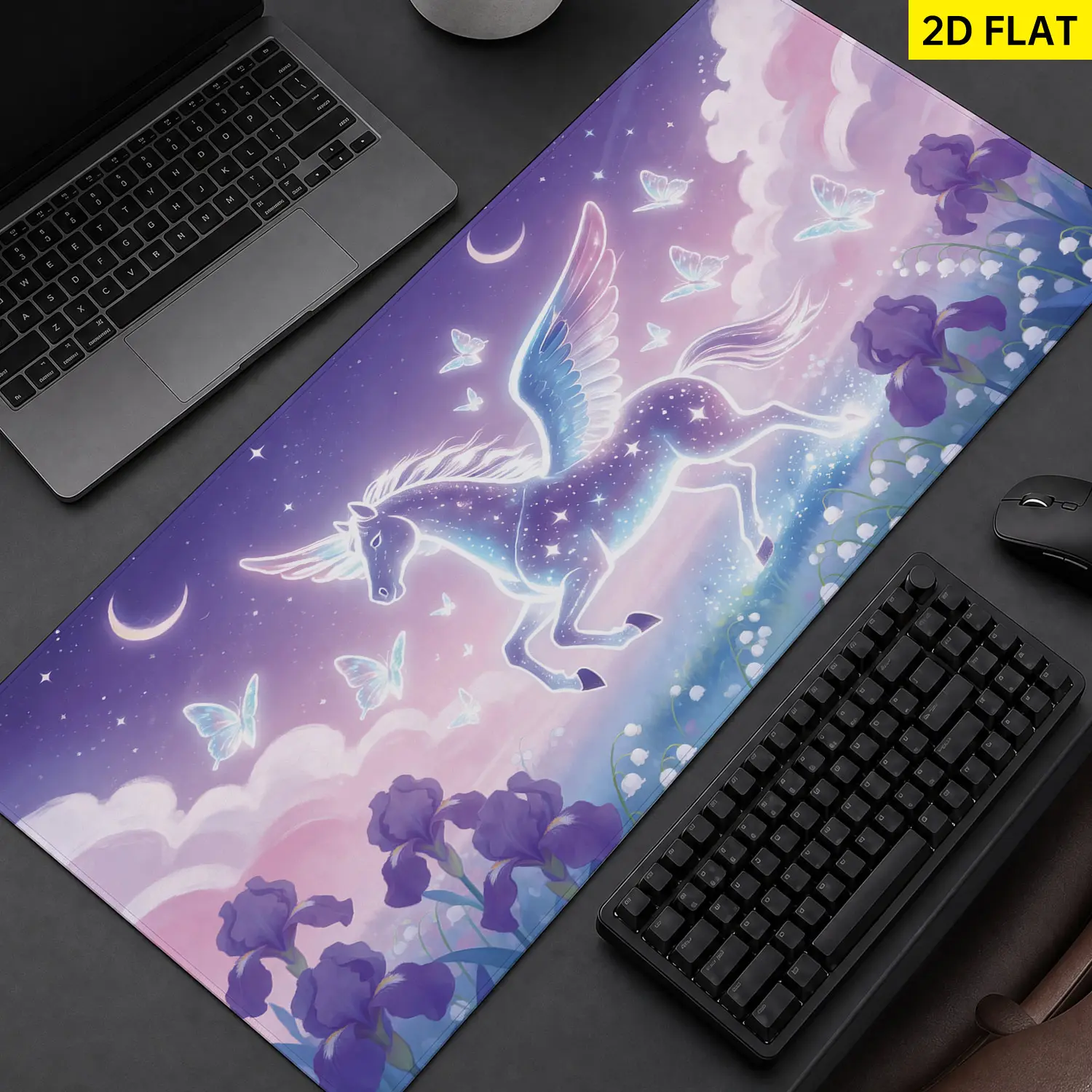 Extra Large celestial pegasus butterfly floral Mouse Pad,Non Slip Rubber Pad,Desktop Decoration Drotection Pad,Washable,Lock Edge Multi Size,Premium Multipurpose Mousepad For Office,Study Room,Gift for Family and Friends