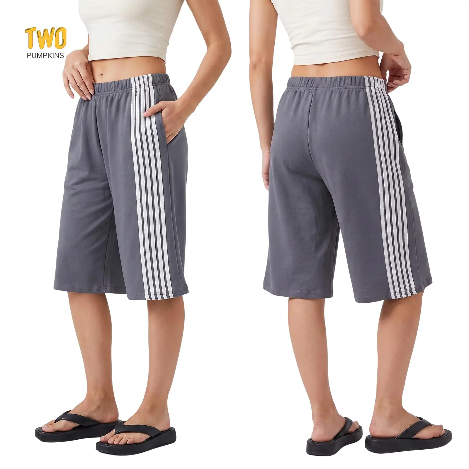 Women Cotton Y2k Striped Bermuda Shorts Casual Baggy Long Sweat Shorts | Stripe Elastic Waist Knee Length Shorts Women, Wide Leg Casual Athletic Sweat Shorts, Oversized Y2k Streetwear Loun