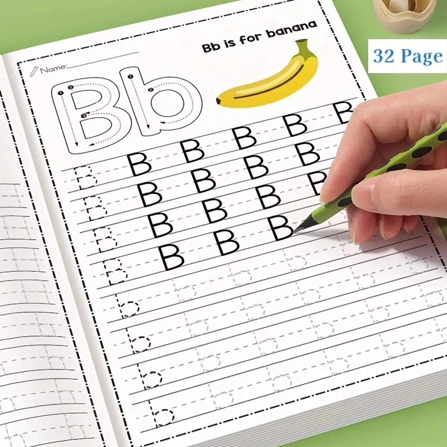 children's 32-page handwriting practice book, suitable for toddlers and preschoolers, Letters numbers tracing, for learning to write, draw pages - an educational early writing skills manual, with illustrations, structured practice pages, b