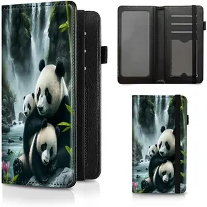 Cute Panda Pattern Premium Leather Checkbook Cover Wallet with RFID Blocking Function Check Book Holder for Men and Women