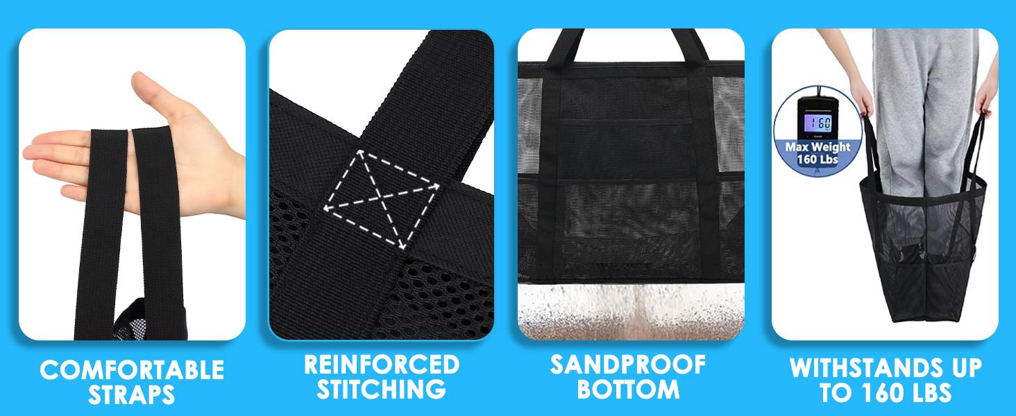 Mesh Beach Bag, Large Beach Tote with Zipper Pocket, Toys Pool Bag for Family Travel Vacation Cruise Essentials