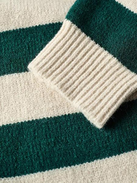 Women's Fall Winter Casual Loose-Fit Knitted Cardigan, Round Neck Colorblock Striped Sweater Coat, Soft Comfortable High-End Design