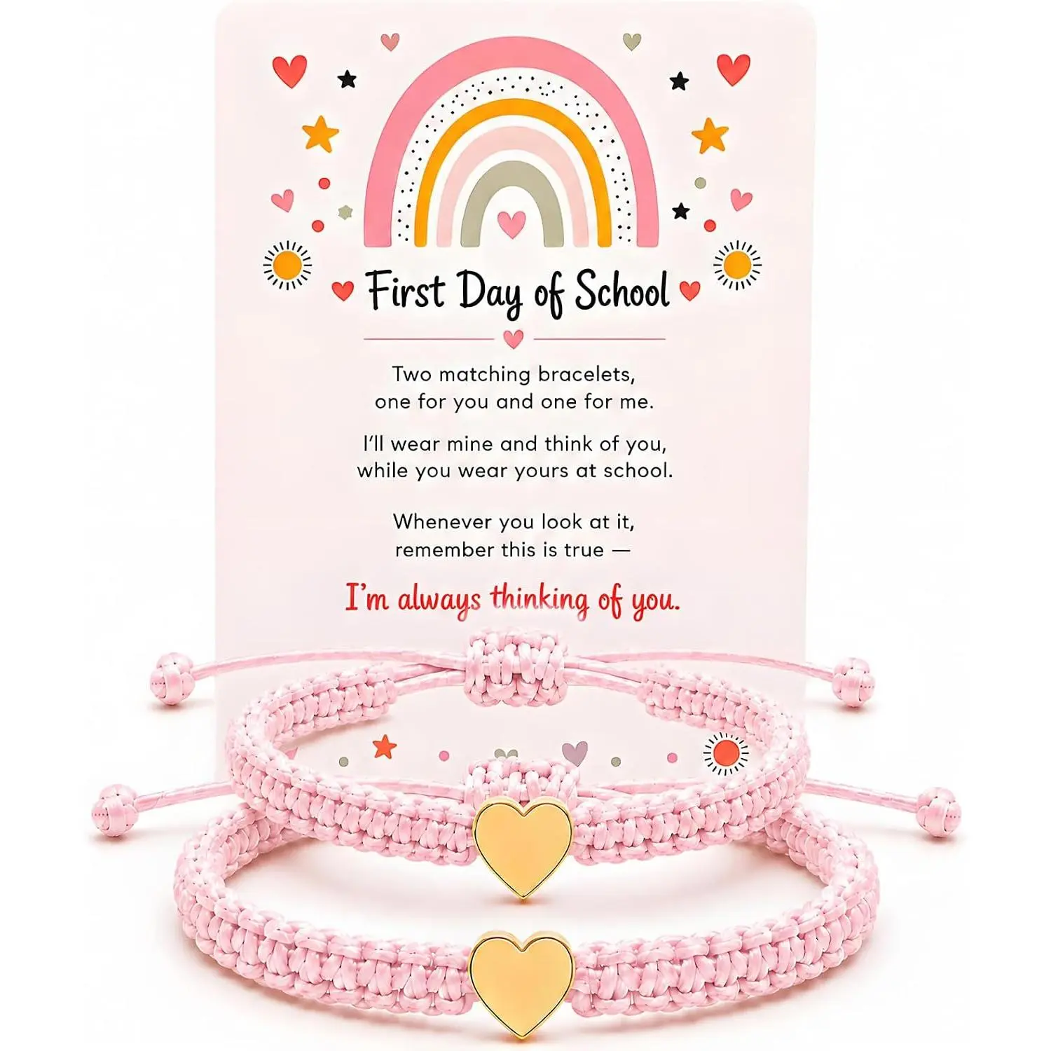of  Bracelets for Mommy and Me  To School  Matching Bracelets, Mother Daughter Bracelets  Gifts for Girls Boys, Heart Wish Adjustable Bracelets