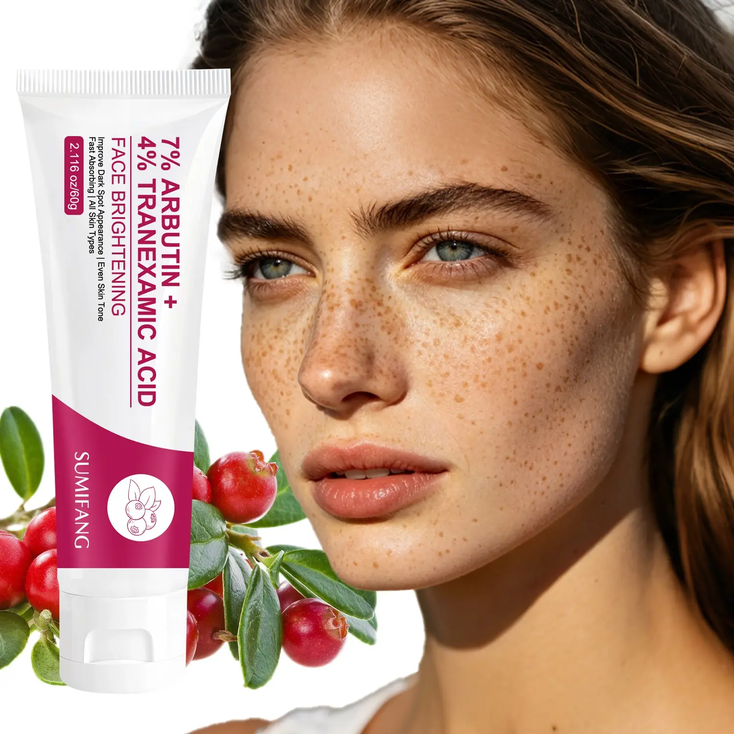 SUMIFANG Brightening Face Cream 60g – 7% Arbutin + 4% Tranexamic Acid + Niacinamide – Fades dark spots and pigmentation, evens skin tone, provides all-day hydration; lightweight, fast-absorbing formula.