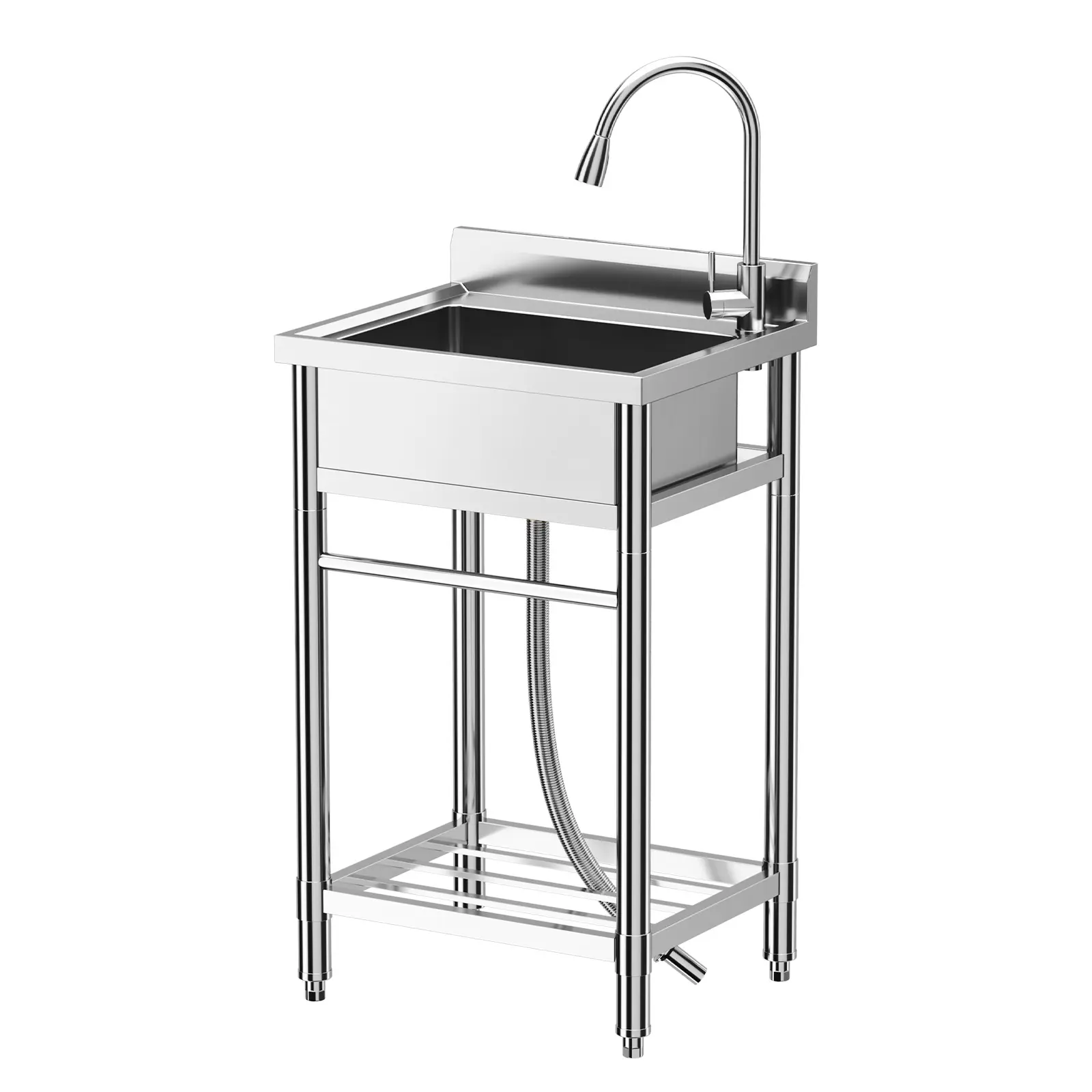 Freestanding Single Bowl Stainless Steel Utility Sink, Independent Single Basin Kitchen Washing Sink for Restaurant, Laundry Room, Garage and Farmhouse