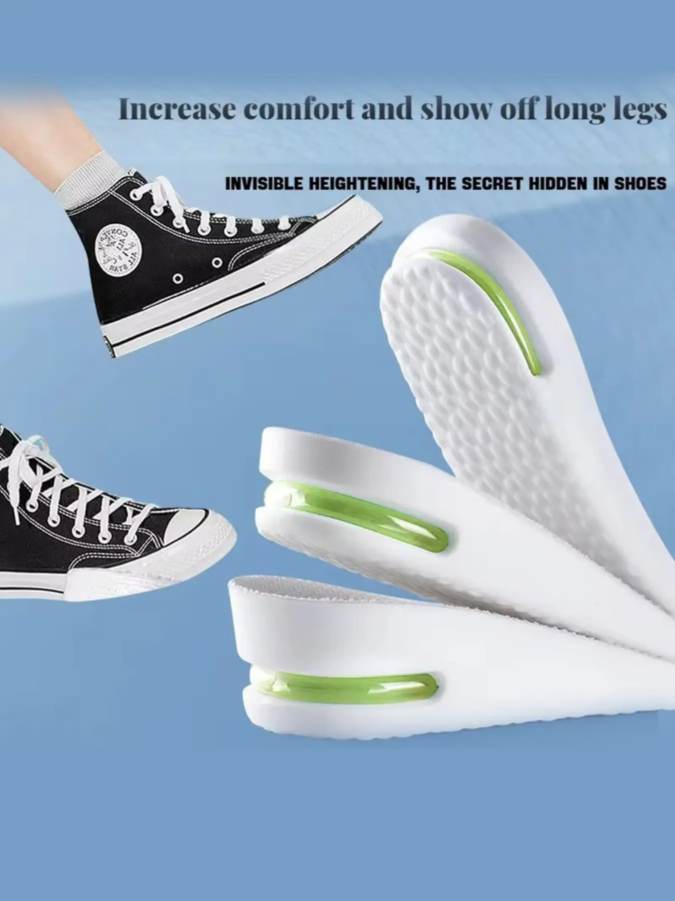 Height Boosting Insole, Anti-Slip, Shock Absorption, Breathable, Moisture-Wicking, Soft Comfort, Unisex Shoe Inserts, Shock Absorbing Insoles