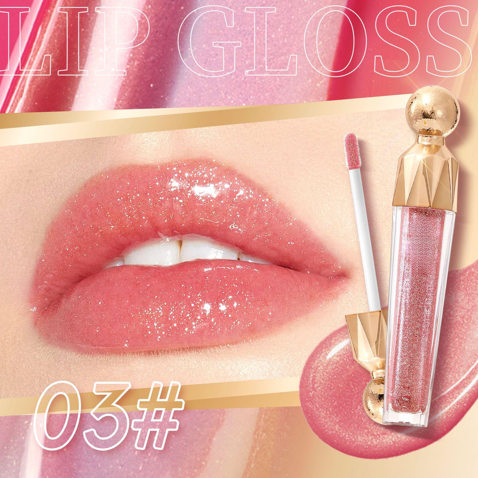 Fine shimmer lip gloss that doesn't fade, easy to apply, moisturizing and hydrating, with a glossy mirror-like finish for plump lips