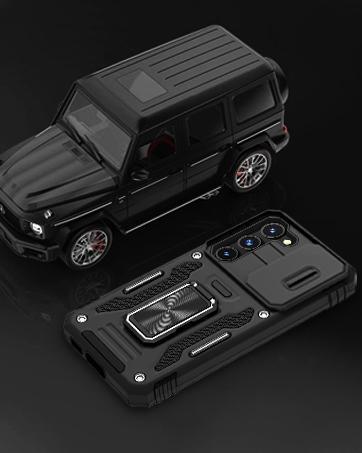 Case for Samsung Galaxy A16 5G with Slide Camera Cover+Screen Protector (1 Pack), Rotated Ring Kickstand Military Grade Shockproof Protective Cover-Black