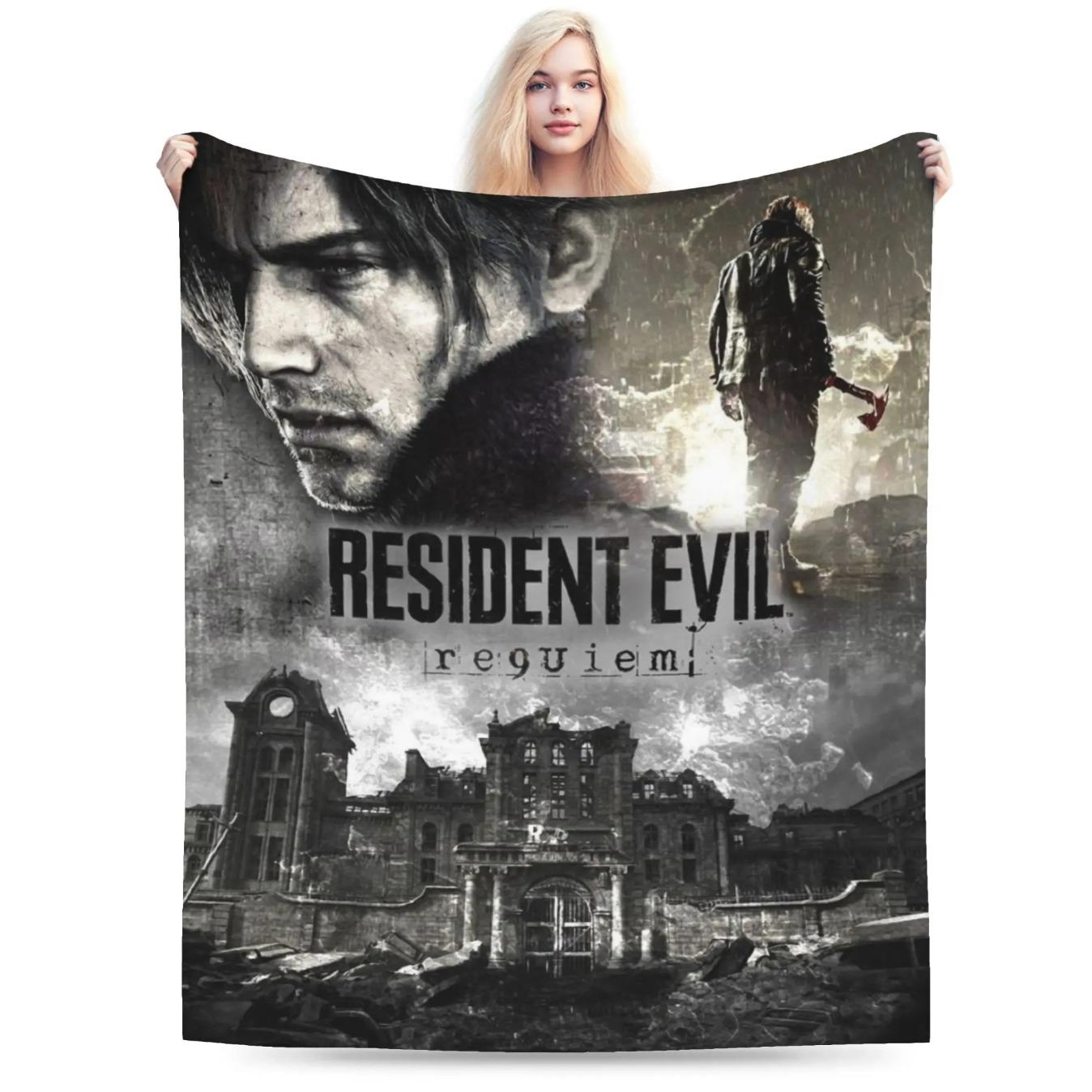 Resident Evil 9 Requiem Leon Inspired Game Throw Blanket Ultra Soft Cozy Plush Gaming Blanket for Sofa Bedroom Living Room Bedding Multiple Sizes Horror Game Fan Gift