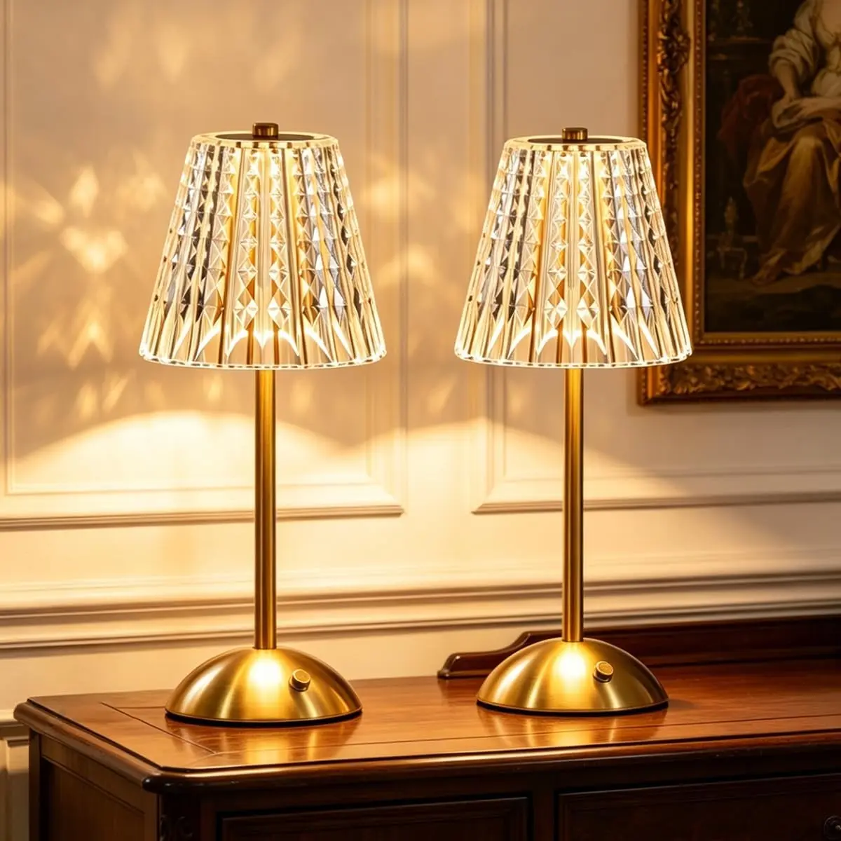 Crystal Charging Desk Lamp, Rechargeable Vintage LED Lamp, USB Interface, 3 Colors, 1800mah, Portable Touch Light, Bedroom Living Room Office