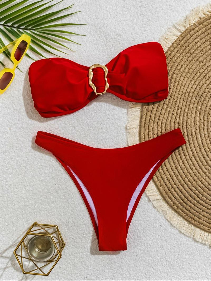 Two-piece Set Women's Bikini Set, Casual Fashion Chic Swim Top & Swim Bottom Swimsuit Set, Ladies Swimwear for Beach Holiday Vacation